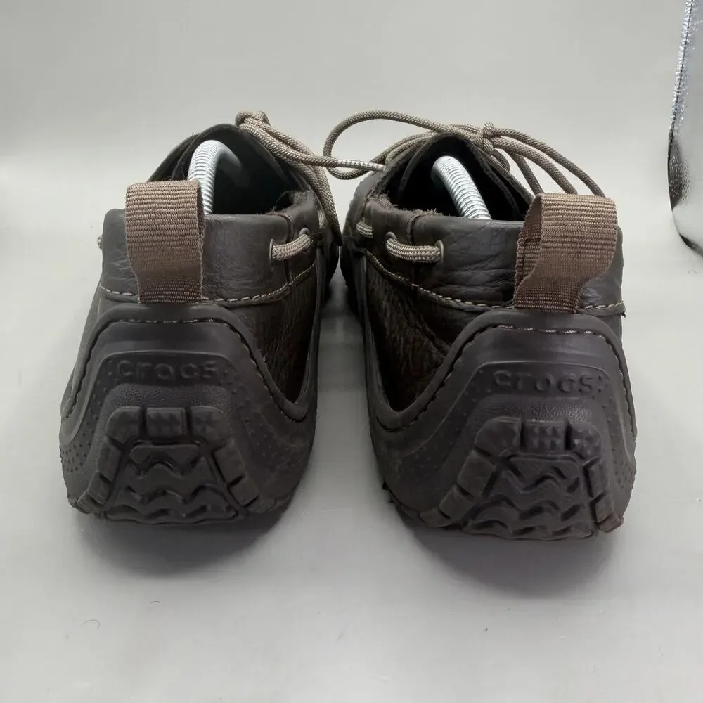 Crocs Cove Sport Boat Shoes Mens Size 12 Brown Leather Lace Up 12027 Casual